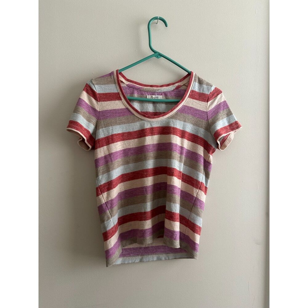 Madewell Multi-Color Striped Scoop Neck Tee XS Cotton Blend Short Sleeve